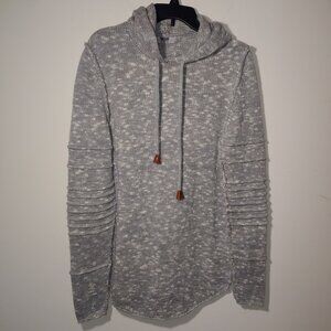 Leif Nelson Grey White Ombre Knit Hooded Pullover Sweater Size L